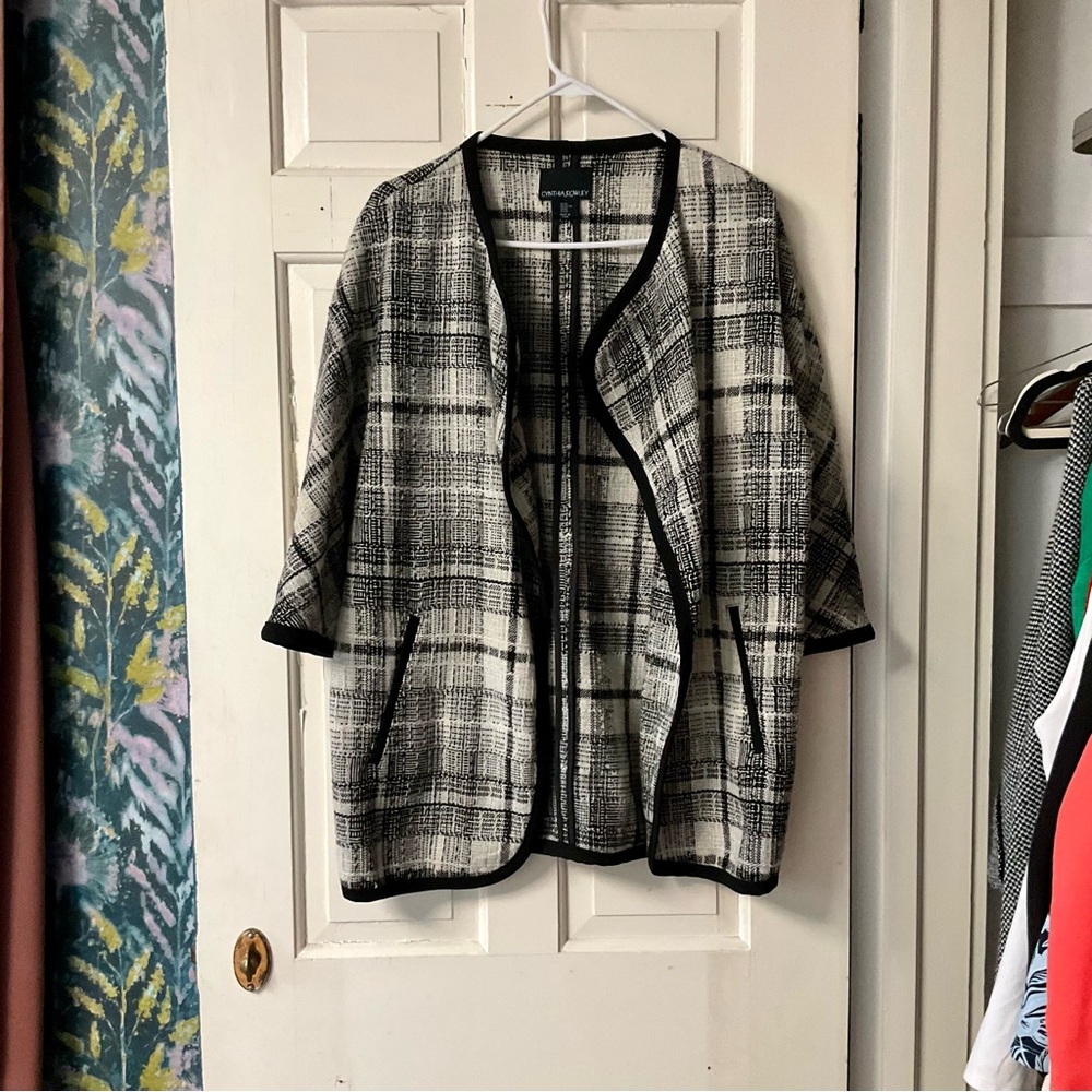Cynthia Rowley Black & White Plaid Open-Front Jacket / Cardigan (Size XS)
